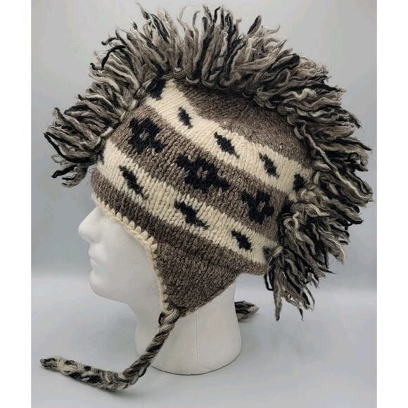 Wool Mohawk Style Sherpa Hat‎ Made In Nepal - Picture 5 of 8